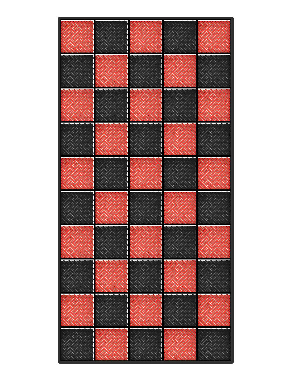 Kit dalles de sol damier pour voiture - 2 couleurs - 12m² - 2,5 m x 5 m - Rouge et noir