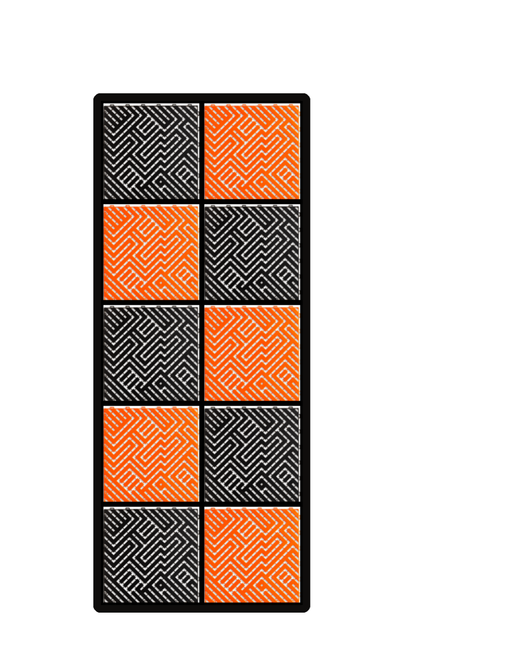 Kit dalles de sol damier pour moto - 2 couleurs - 2.5m² - 1 m x 2.5 m - Orange et Noir