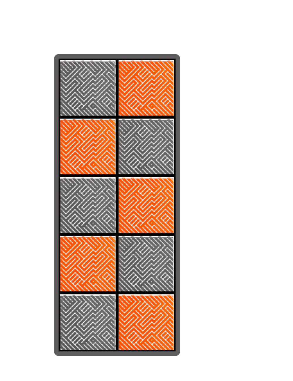 Kit dalles de sol damier pour moto - 2 couleurs - 2.5m² - 1 m x 2.5 m - Orange et Anthracite